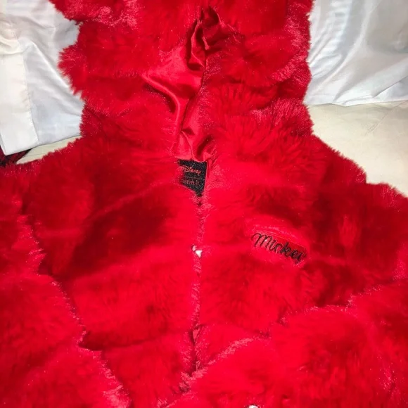 Red Mickey Mouse (Official F21 x Disney) Fur Crop Jacket - Picture 4 of 5